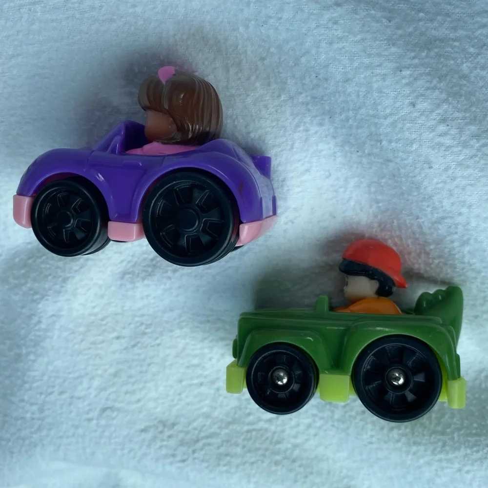 Little People Wheelies Car Racers with drivers, purple pink green, Fisher-Price